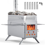 Upgraded Wood Burning Sauna Hot Tent Stove, 2 in 1 Tent Wood Burning Stove with Chimney Pipe for Outdoor Camping Heating, Camping, Hunting, Heating, Cooking, Ice Fishing, Boiling Water