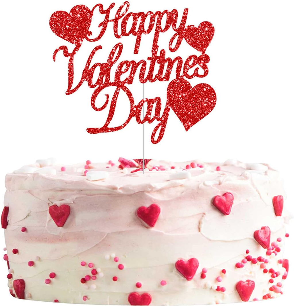 24pcs Red Glitter Happy Valentine's Day Cake Toppers Food Picks Cake Decorations for Valentine's Day Party Suppliers