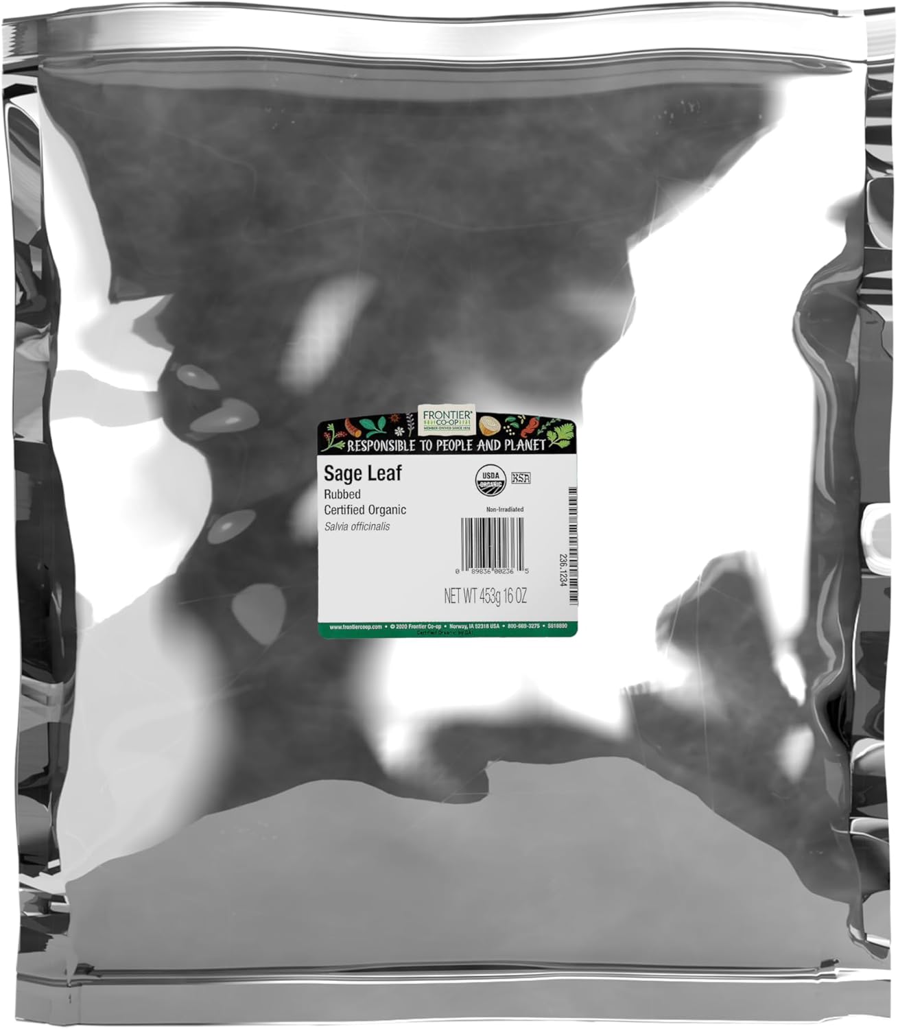 Frontier Co-op Rubbed Sage Leaf, 1-Pound, Sweet Earthy Flavor, Hints of Mint, Pair with Garlic & Rosemary, Kosher, Organic