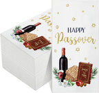 Crtiin 100 Pcs Happy Passover Napkins Disposable Jewish Festival Paper Napkins 3 Ply Holiday Passover Beverage Napkin Decorations for Table Kitchen Family Dinner Party Supplies, 13 x 15.8 Inch