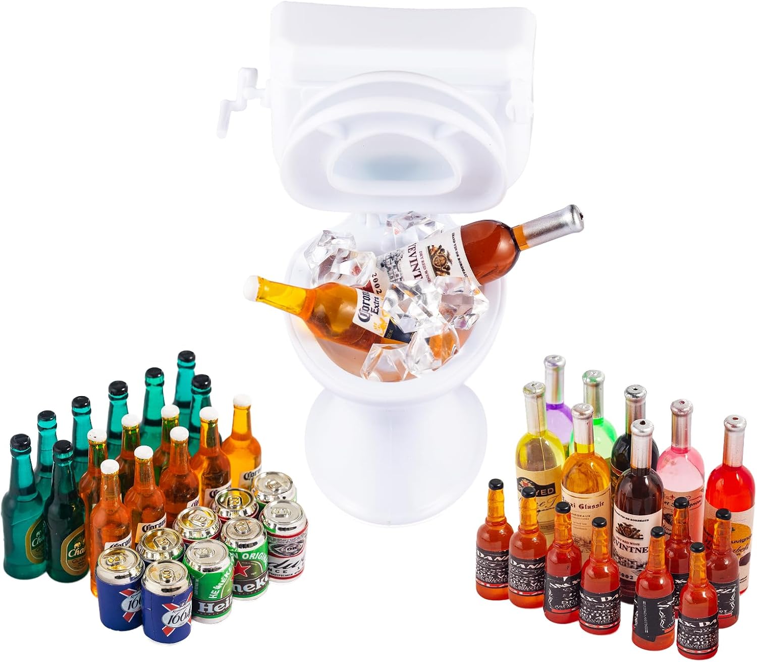 SAMCAMI 21st Birthday Cake Topper, Mini Alcohol Bottles and Mini Toilet, Miniature Things, Miniature Dollhouse Accessories (No.1)