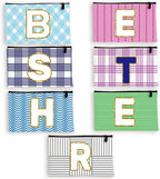 7 Sets Canvas Makeup Bags for Women,Multi-Purpose Travel Bulk Cosmetic Bags,Toiletry Organizer Pouch with Zipper,Multi-color Personalized Initial Patterns,6X9 Gifts for Girls Daughter