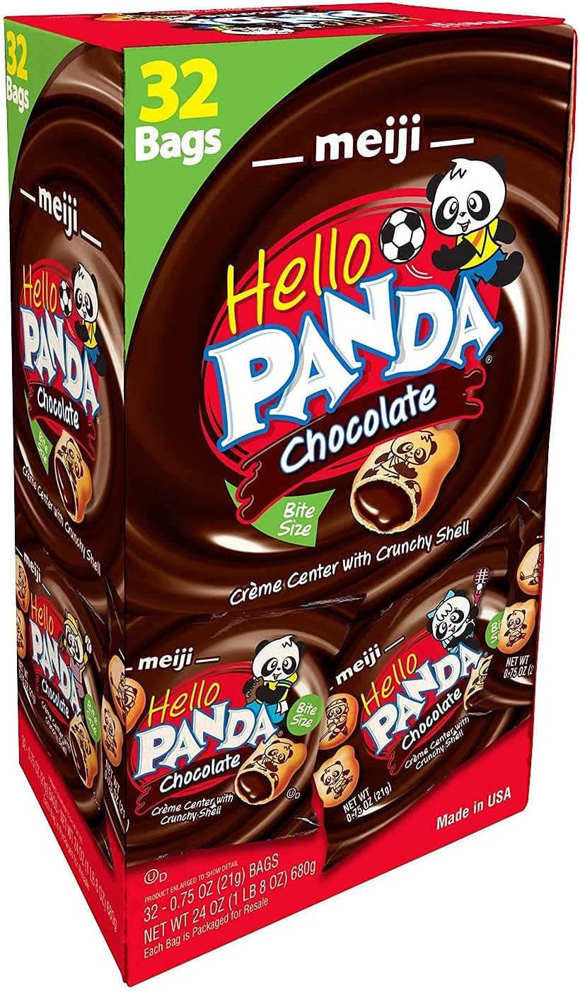 Meijis Hello Panda Cookies, Chocolate Crème Filled - 32 Count, 0.75oz Packages - Bite Sized Cookies with Fun Panda Sports