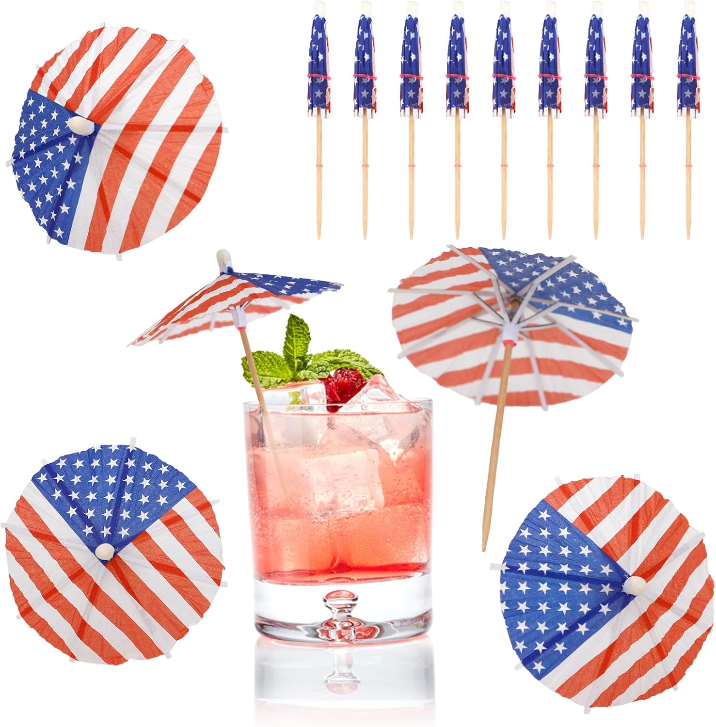 Cocktail Picks 100PCS 4 Inch Drink Umbrellas Cocktail Toothpicks for Appetizers Paper Umbrellas for Tiki Luau Hawaiian Tropical Party Decoration