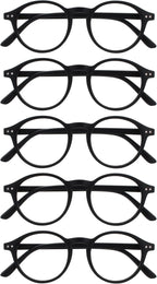 OPULIZE REY Reading Glasses for Women Men, Retro Round Frame with Spring Hinges, Matte Black +3.00 (Pack of 5)