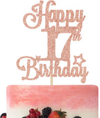Happy 17th Birthday Cake Topper, Cheers to 17 Years, Hello 17, 17th Birthday Anniversary Party Decorations Rose Gold Glitter