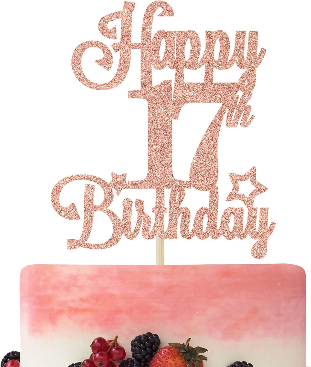 Happy 17th Birthday Cake Topper, Cheers to 17 Years, Hello 17, 17th Birthday Anniversary Party Decorations Rose Gold Glitter