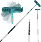 TelesPro 36 Feet High Reach Window Squeegee with 7-30 Ft Extension Pole, Window Cleaner Tool with 5-Stage Telescoping Pole, Window Cleaning Kit with Rotatable Head (2 Squeegee & 2 Microfibre Cloths)