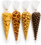 Cone Shaped Treat Bags 100 PCS 6.3x11.8 Inches Clear Plastic Popcorn Bags with Ties Party Favor Candy for Gift Giving, Packaging Snack, Products