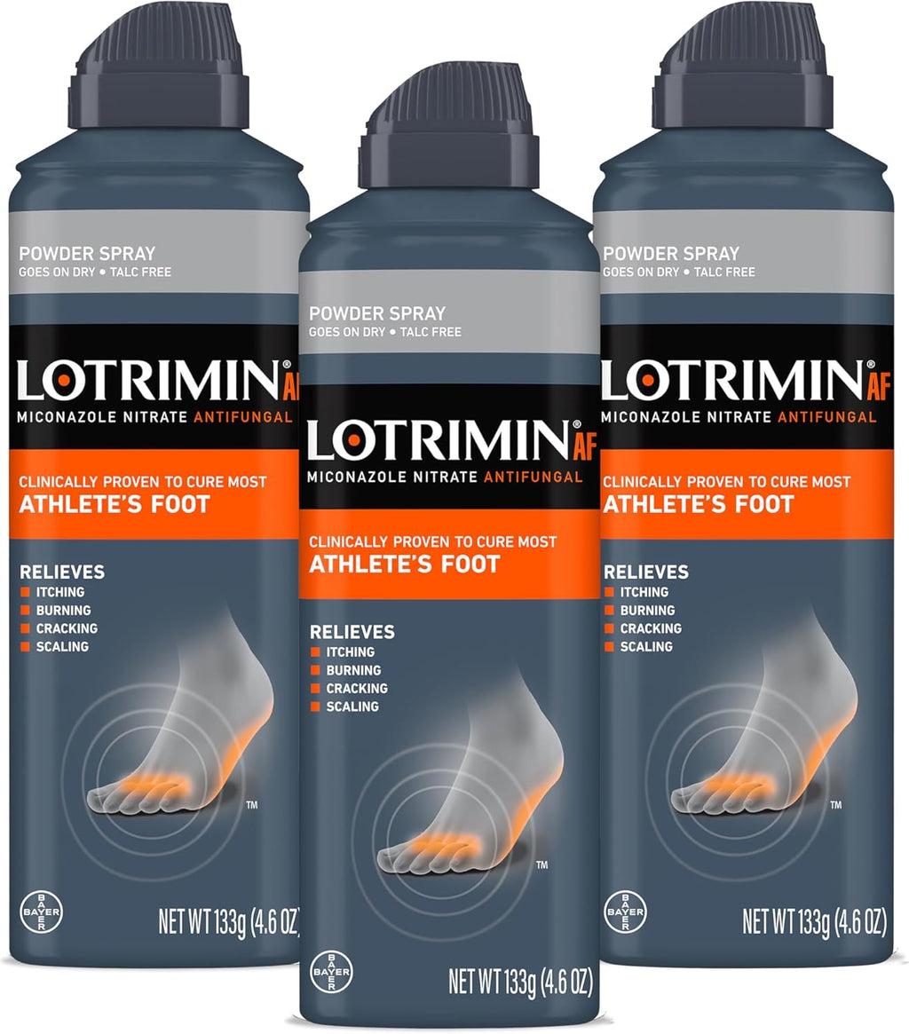 Lotrimin AF Athlete's Foot Powder Spray, Miconazole Nitrate 2%, Clinically Proven Effective Antifungal Treatment of Most AF, Jock Itch and Ringworm, 4.6 Ounce (Pack of 3)
