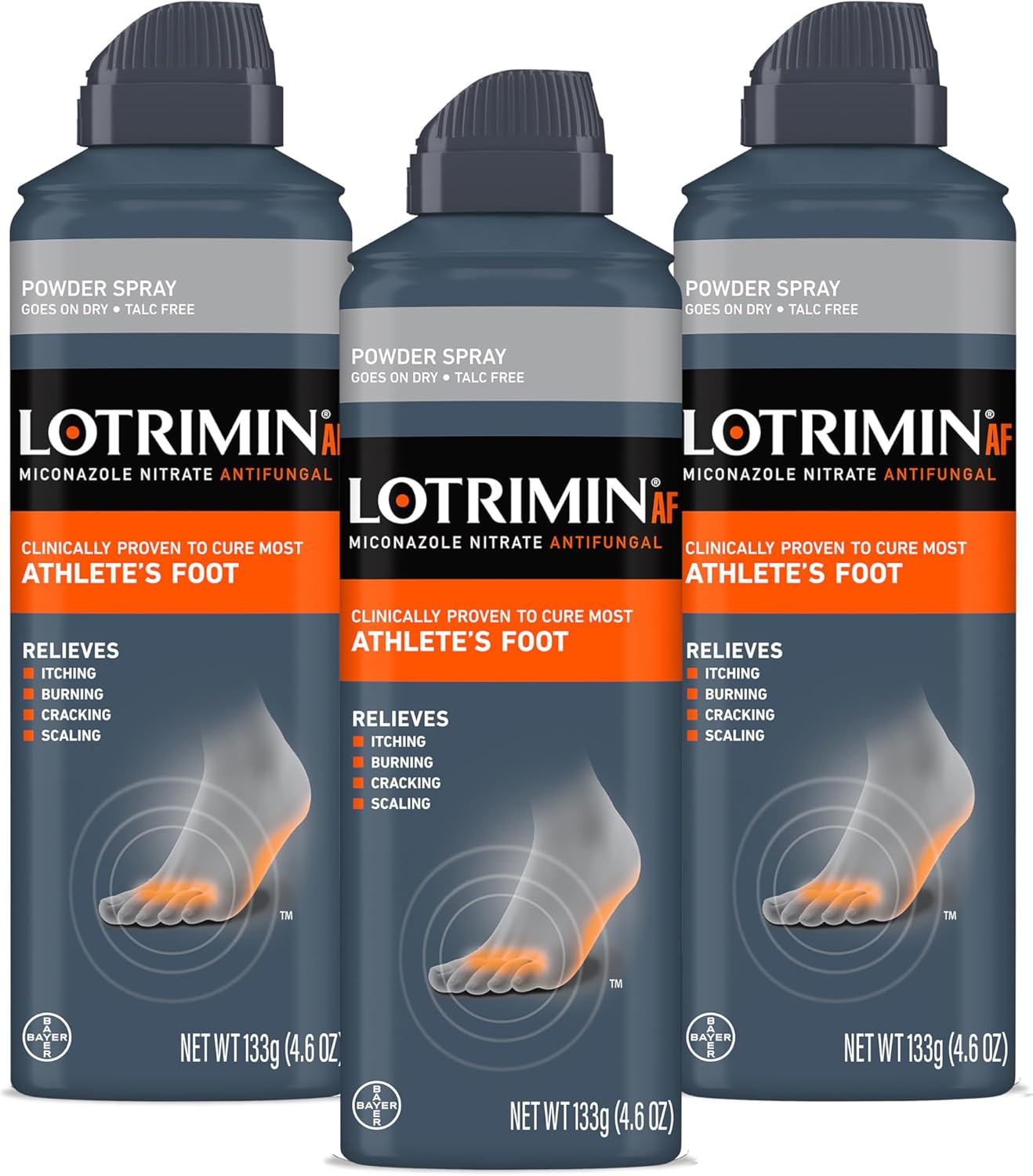 Lotrimin AF Athlete's Foot Powder Spray, Miconazole Nitrate 2%, Clinically Proven Effective Antifungal Treatment of Most AF, Jock Itch and Ringworm, 4.6 Ounce (Pack of 3)