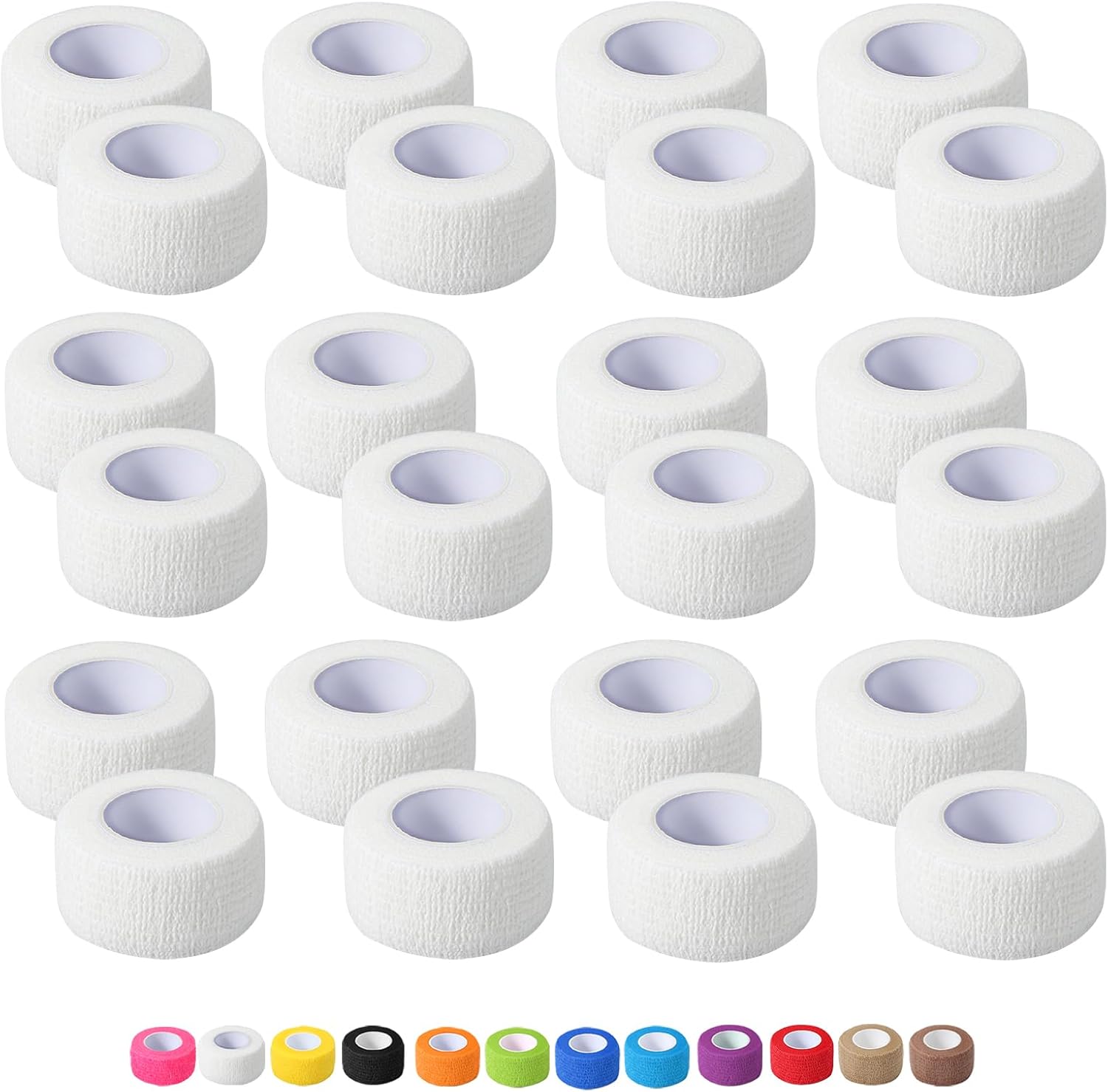 24 Pack Self Adhesive Bandage Wrap, 1 in x 5 Yards Non-Woven Self Adherent Cohesive Bandage, Vet Wrap Wound Tape for Thumb Finger Wrist Knee Ankle, White