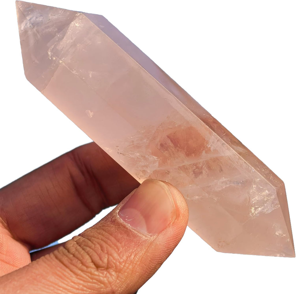 10cm Natural Crystal Tower Two Point Wand Obelisk 6 Faceted Crystals Point Chakra Stone Kit Home Decor Reiki Healing Gift (Rose Quartz)