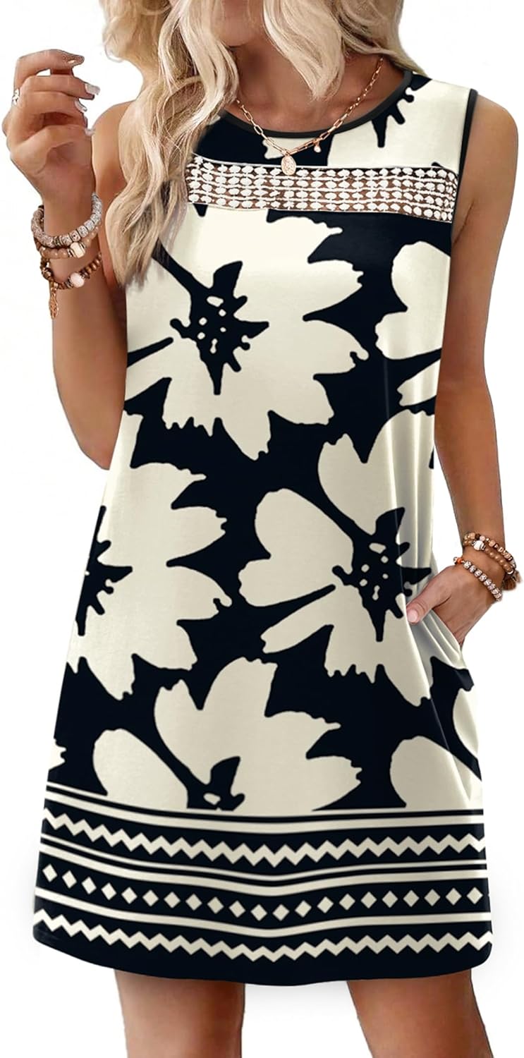 WIHOLL Summer Dresses for Women 2026 Beach Vacation Spring Fashion Clothing Lace Mini Tank Dress with Pockets