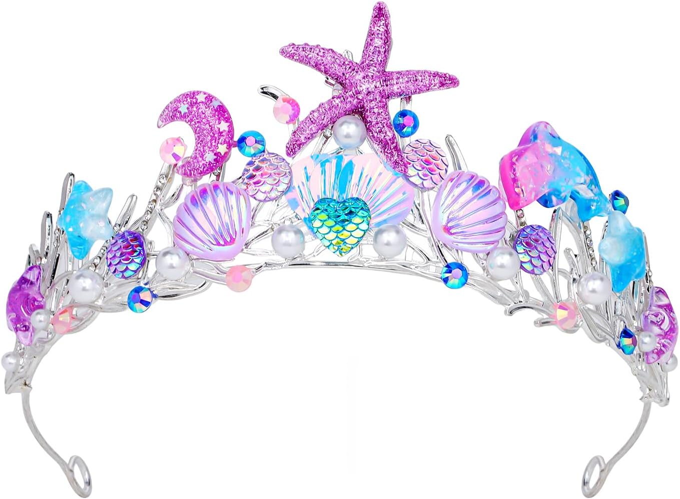 YARIEW Mermaid Crown Mermaid Birthday Decorations Mermaid Costume Mermaid Starfish Fish Scales Seashell Hair Accessories Wide Mermaid Headband Mermaid Birthday Party Gifts Purple