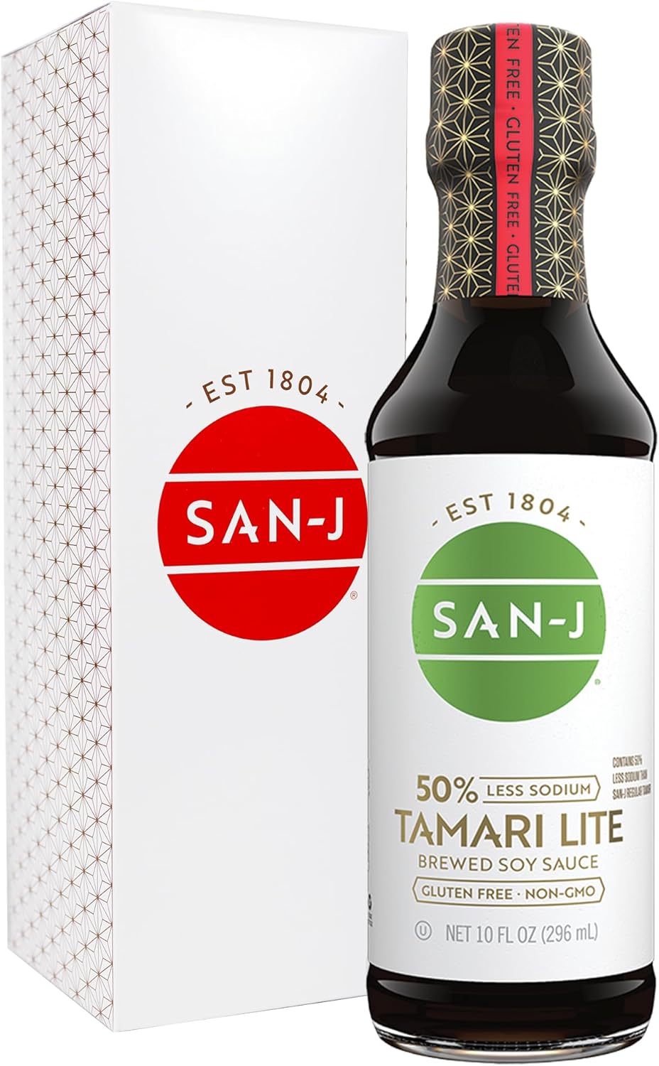 San-J - Gluten Free Tamari Lite Soy Sauce with 50% Less Sodium - Made with 100% Soy - Specially Brewed - 10 oz. Bottle