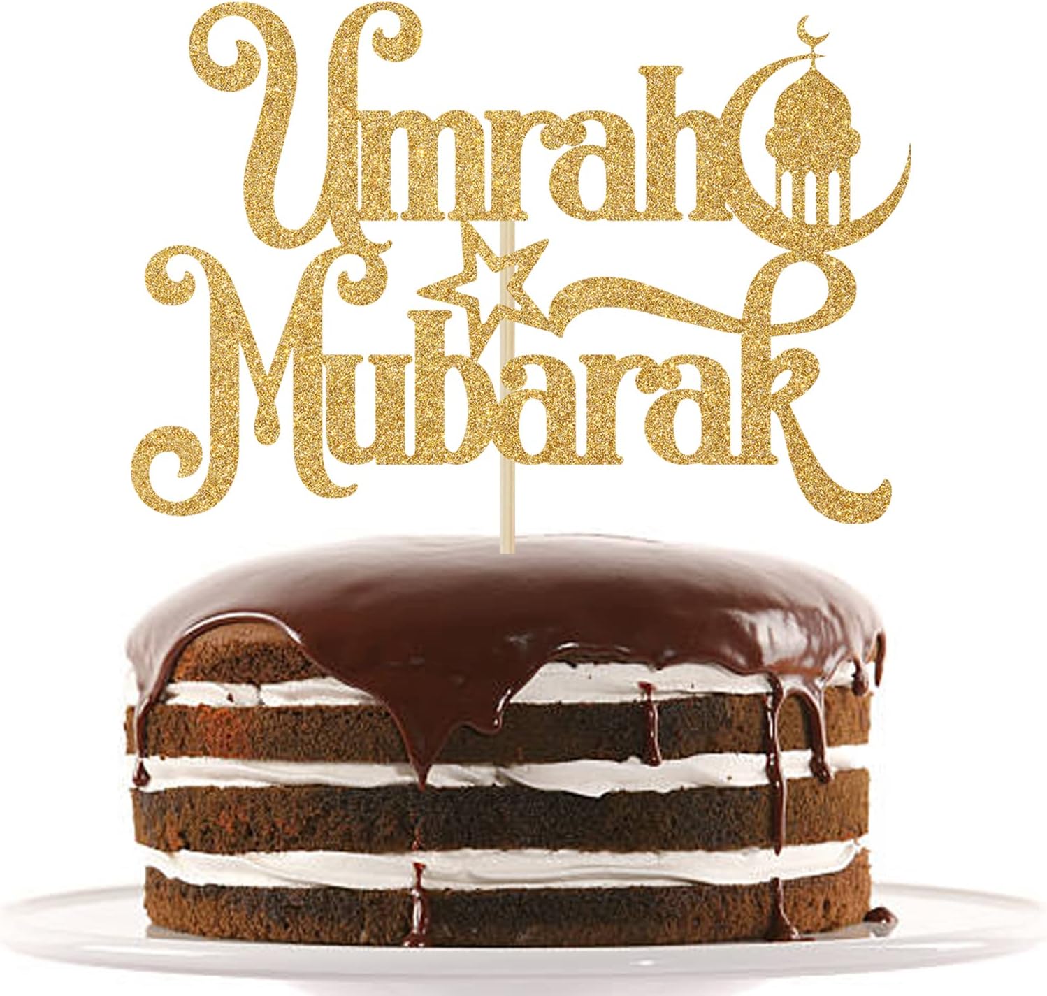 Gold Glitter Umrah Mubarak Cake Topper, Eid Ramadan Mubarak Cake Decorations, Muslim Islam Eid al-Fitr Party Decorations
