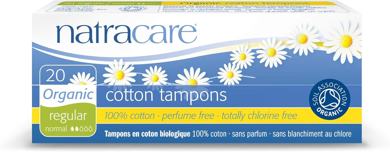 Natracare Non-Applicator 100% Organic Cotton Tampons, Regular, Totally Chlorine Free, Biodegradable and Compostable (CASE of 12 Packs, 240 Tampons Total)
