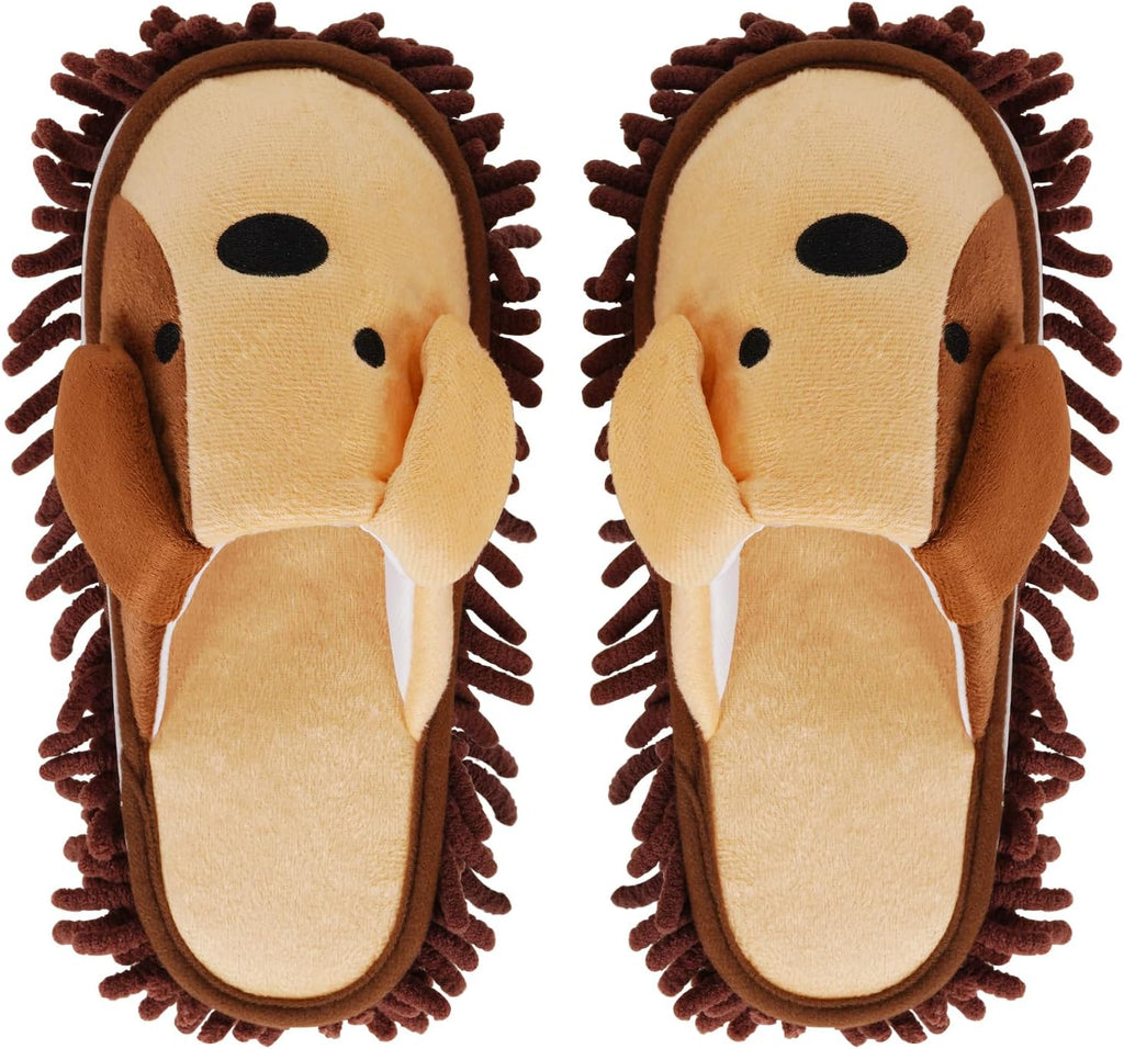 Liitrton Mop Slippers Cartoon Mop Shoes, Washable Microfiber Slippers for Floor Cleaning, Detachable Mopping Slippers for Women Home Floor Cleaning Tools (Brown, Women 7-9/Men 5-7)