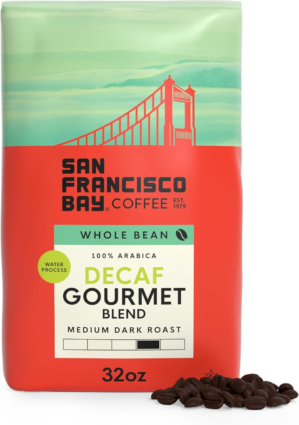 San Francisco Bay Coffee - Decaf Medium-Dark Roast Whole Bean Coffee - Decaf Gourmet Blend (2 lb bag) - Swiss Water Processed