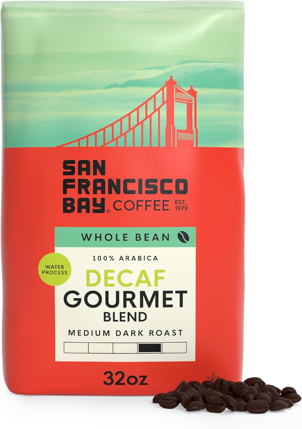 San Francisco Bay Coffee - Decaf Medium-Dark Roast Whole Bean Coffee - Decaf Gourmet Blend (2 lb bag) - Swiss Water Processed