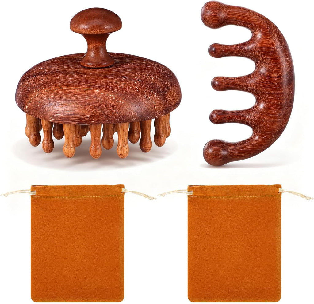 Wooden Scalp Massage Comb, Sandalwood Head Massager for Hair Growth & Relaxation Wooden Hair Brush Hairs Scrubber Portable Handheld Gua Sha Body Massage Tool for Men Women Spa