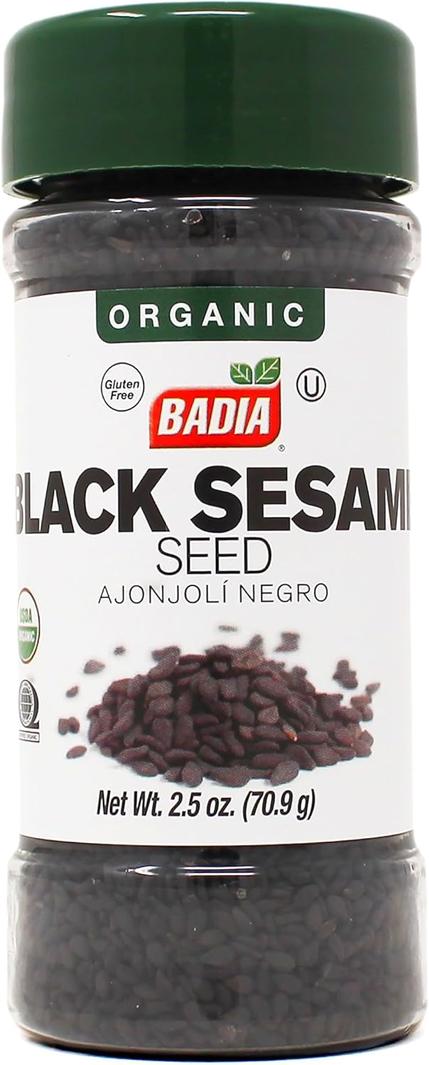 Badia Organic Black Sesame Seed 2.5 oz – Whole Black Sesame Seeds for Cooking, Baking & Garnishing – Rich, Nutty & Crunchy Flavor
