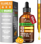 VivoNu Vitamin D3 K2 Drops, D3 20000 IU & K2 as MK-7 400mcg with Magnesium, Calcium, Zinc & Omega 3 for Immune*, Mood*, Bone* Health, Orange Flavor Vitamin D Liquid Drops Supplement 1 Bottle/2 Ounces