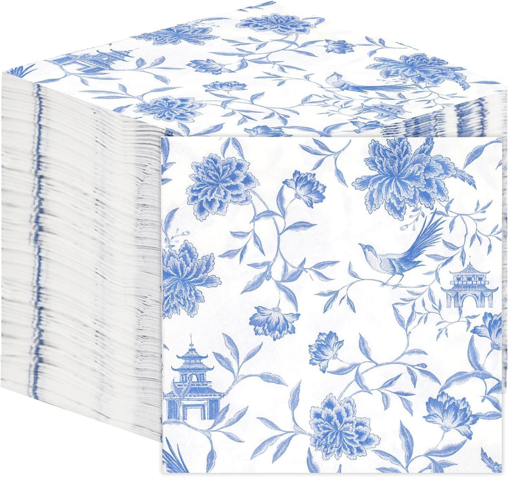 Talking Tables 100 x Bulk Pack Soft Blue Chinoiserie Paper Napkins, Disposable Party Serviettes for Birthday, Weddings, Everyday Tableware, Catering, Recyclable Made in EU 2ply 33cm