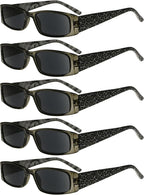 Eyekepper 5-Pack Spring Hinges Tiger Patterned Temples Rectangular Reading Sunglasses Sunshine Readers +2.25