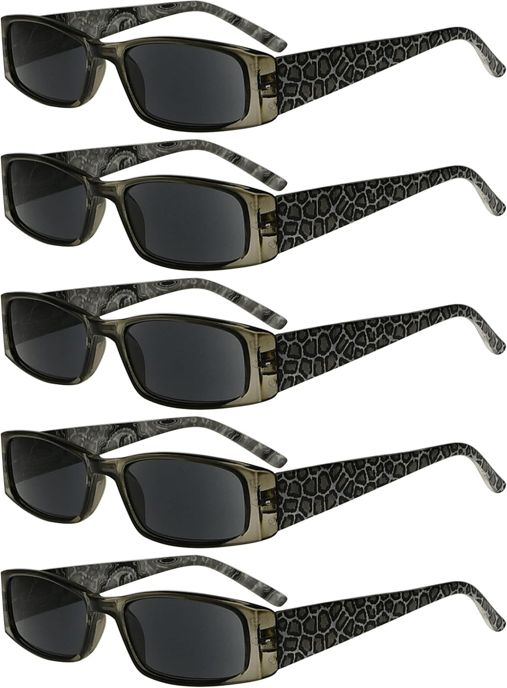 Eyekepper 5-Pack Spring Hinges Tiger Patterned Temples Rectangular Reading Sunglasses Sunshine Readers +3.5
