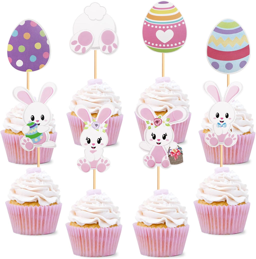 30 PCS Easter Cupcake topper Bunny Cupcake Toppers Easter Egg Cupcake Topper Rabbit Party Cake Topper Decorations (Brown) (Bunny Back)