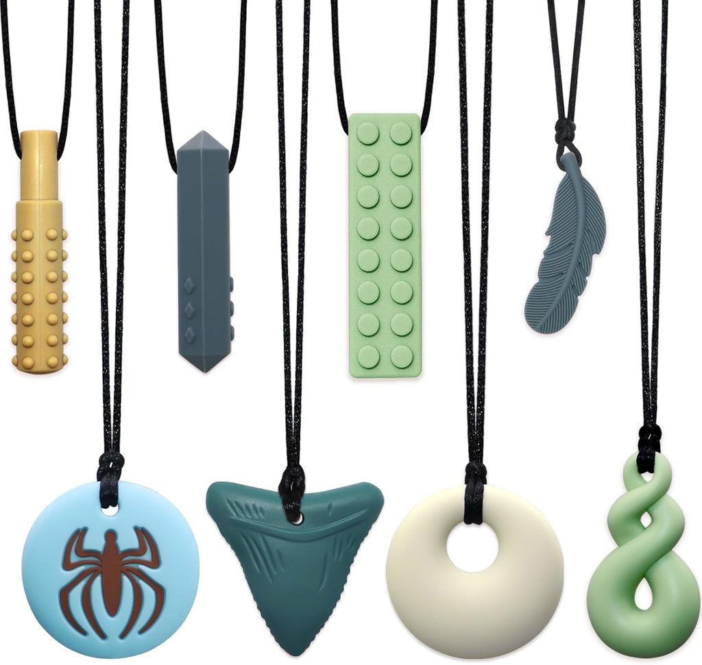 8 Pack Chew Necklaces for Sensory Kids and Adults, Chewy Necklace Sensory Toys for Autism, ADHD, SPD, Chewing, Nail Biting, Silicone Toddler Oral Chew Toys for Boys and Girls Reduce Fidget Anxiety