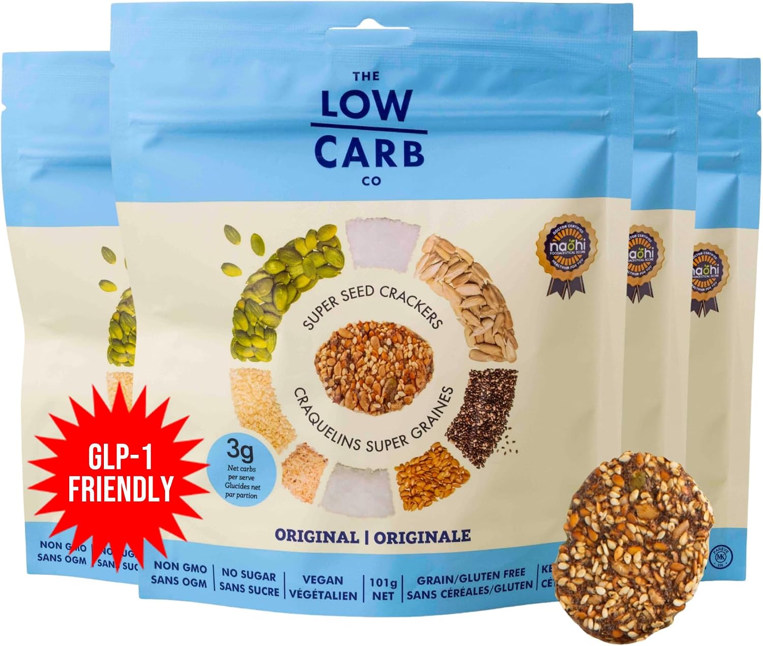 Super Seed Crackers, Gluten Free & Keto Friendly Healthy Snacks, Vegan, Zero Sugar, Paleo & Diabetic Friendly, Nut Free, 20g High Protein, 18g High Fiber, 3.56oz Each, 4-Pack, Original
