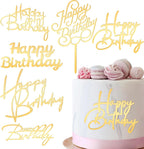 6 PCS Gold Happy Birthday Cake Toppers Mirror Side Cake Toppers DIY Acrylic Glitter Cake Inserts Celebration Birthday Party Event Side Cupcake Cake Decorations，Happy Birthday Side Cake Topper