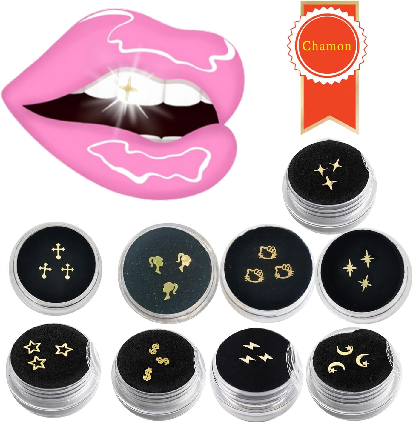 Dental Gems 18K Surface Gilding Tooth Gems Pack 27 PCs Size 3 to 5mm Ultra-Thin Teeth Gems Includes Cross Teeth Gems Tooth Jewelry