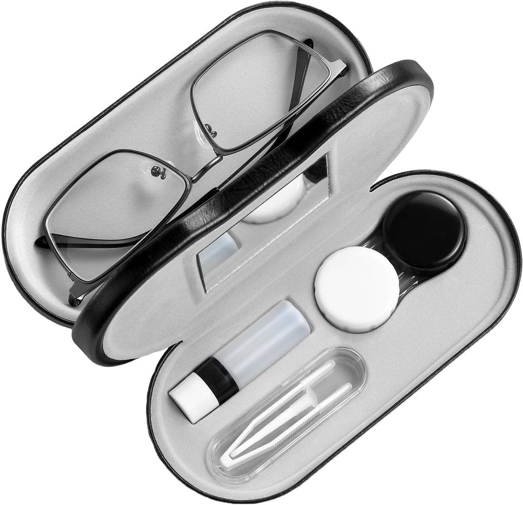 AITIME 2 in 1 Double Sided Portable Contact Lens and Eyeglasses Case - Marbling, Multifunction, Durable, Compact, Portable Storage Kit