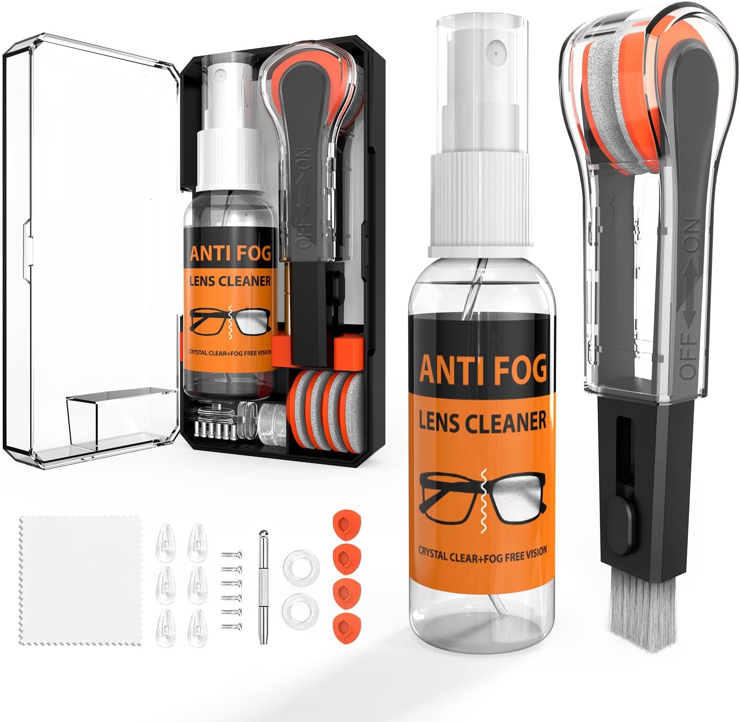Glasses Cleaner,8 in 1 Glasses Cleaning Kit with 24H Anti Fog Eyeglass Cleaner Spray| Portable Glasses Cleaner Tool|Eye Glass Clean Cloths, Glasses Anti Slip with Soft Eyeglass Nose Pads & Ear Grip