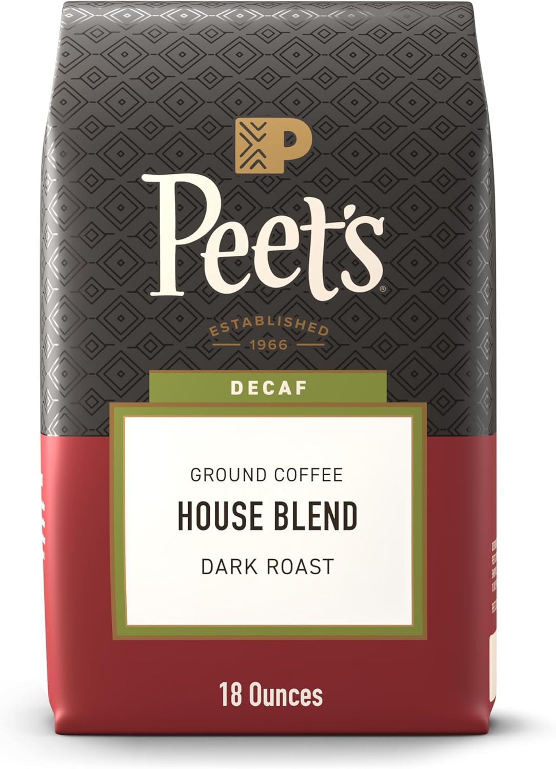 Peet's Coffee, Dark Roast Ground Coffee, Decaffeinated Arabica Coffee - Decaf House Blend 18 Ounce Bag
