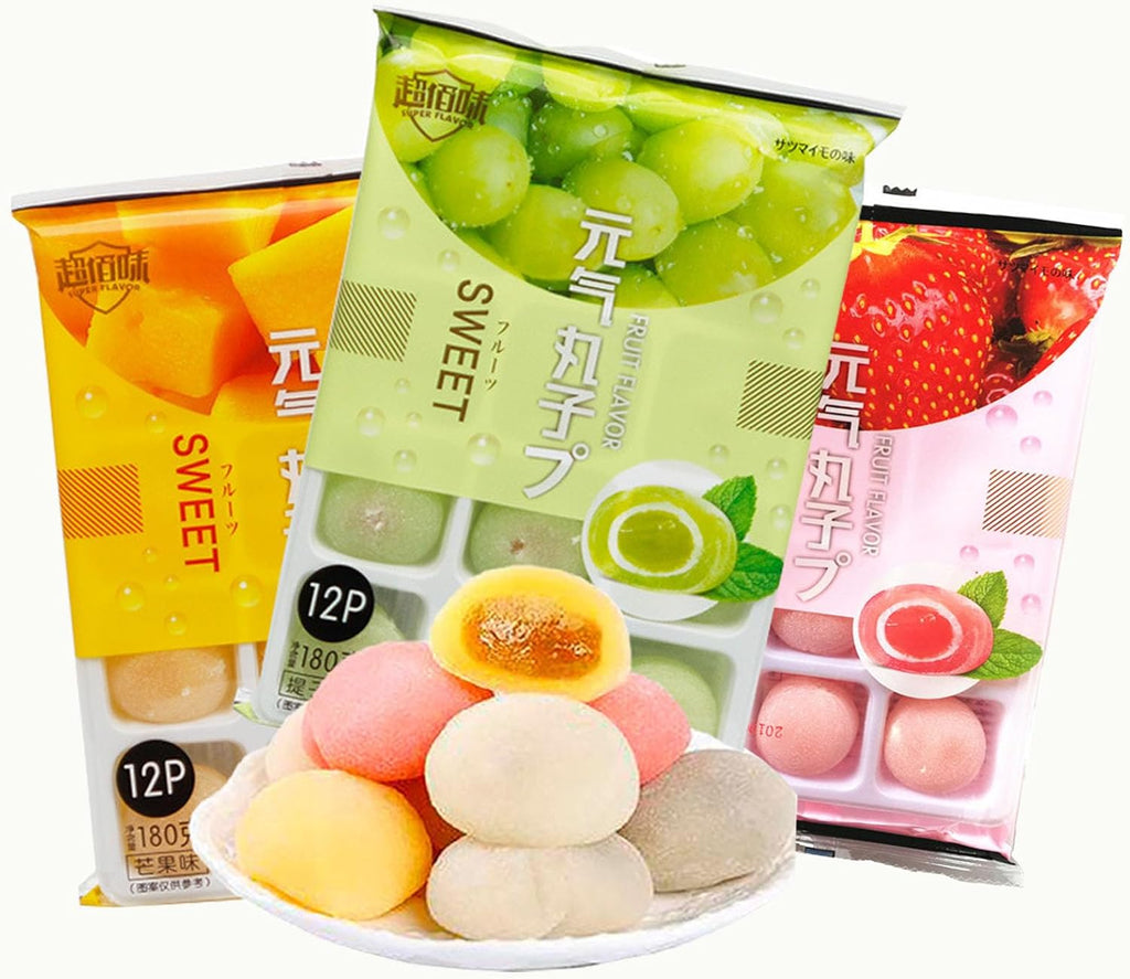 QIXINLIZYY Japanese mochi fruit rice cake Daifuku dessert 19.2 ounces (approximately 547.1 grams) -3 types of strawberry, mango, grape mochi snacks Asian snacks