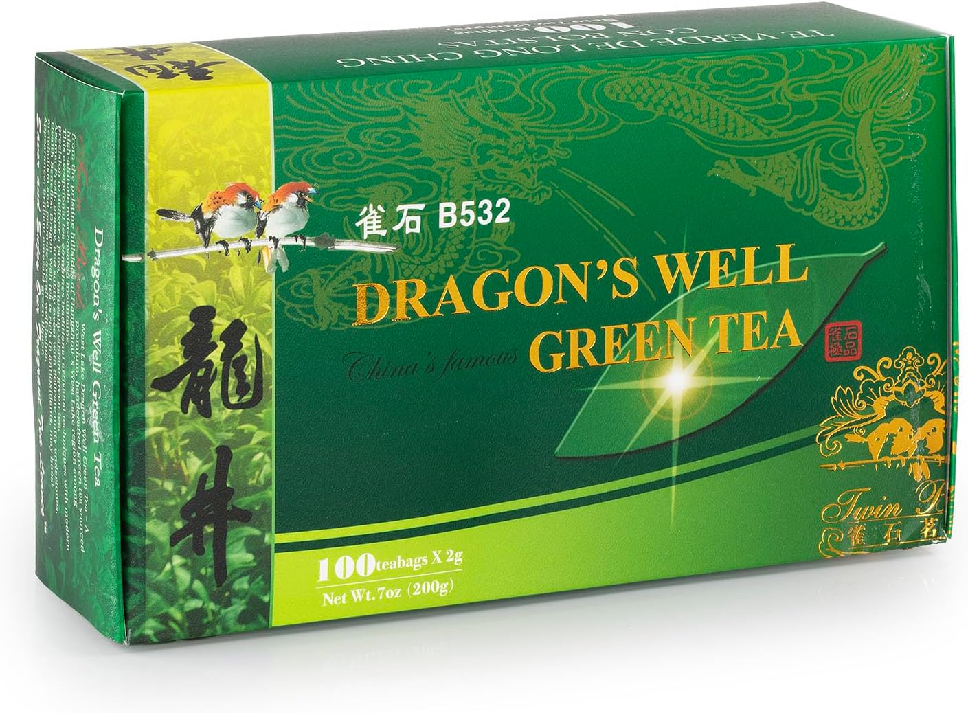 Wing Hop Fung Dragon's Well Green Tea Bags, Premium Handcrafted West Lake Longjing Green Tea, Antioxidant and Wellness Support, Individually Wrapped 100 Tea Bags