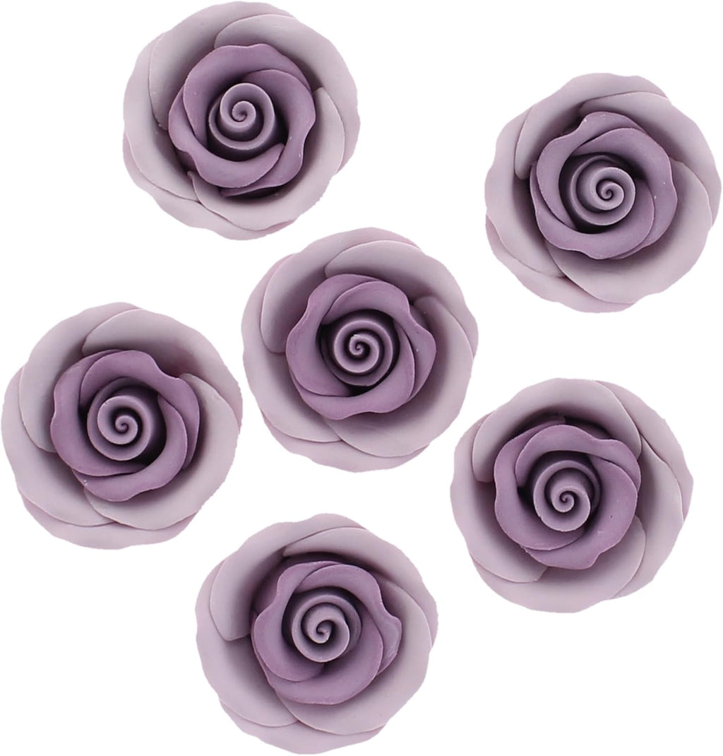 Global Sugar Art Premium Edible Roses, Lavender, Unwired, Medium 1.5 inches, 12 Count by Chef Alan Tetreault