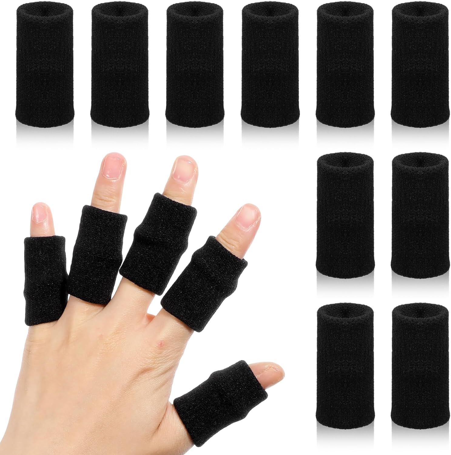 10 PCS Thumb Compression Sleeves, High Elastic Breathable Thumb Brace Support, Finger Sleeves Protectors for Arthritis Pain Relief, Sports Fingers Guards for Basketball Golf (Black)