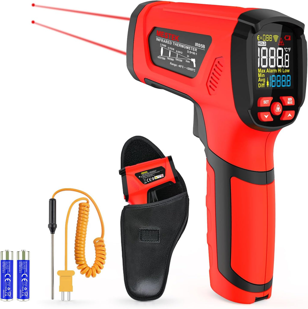 Infrared Thermometer Temperature Gun, -40℉~3632℉, Non Contact Digital Laser Thermometer Pyrometer 50:1 High Temp Infrared Thermometer with Color LCD Display for Industrial HVAC Forge Metal Smelting