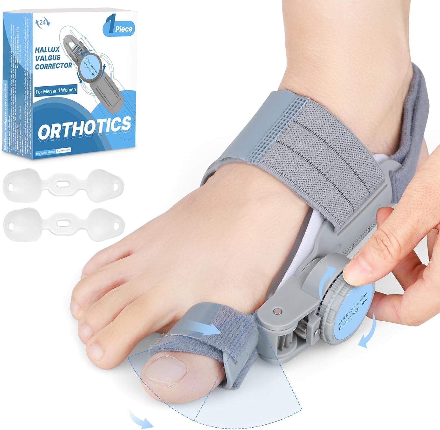 Bunion Corrector for Women Men: Big Toe Straightener Bunion Fix with Adjustable Knob-Orthopedic Bunions Splint Brace Toe Alignment Correction for Hallux Valgus Pain Relief Day/Night 1PCS (Grey)