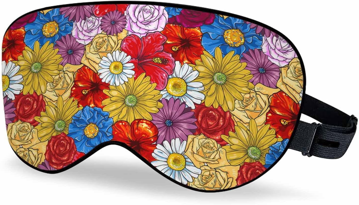 Crazy Daisy Sleep Eye Mask Many Different Flowers Men Women Sleep Mask with Adjustable Strap Eye Cover Eye Shade for Travel, Nap,Meditation