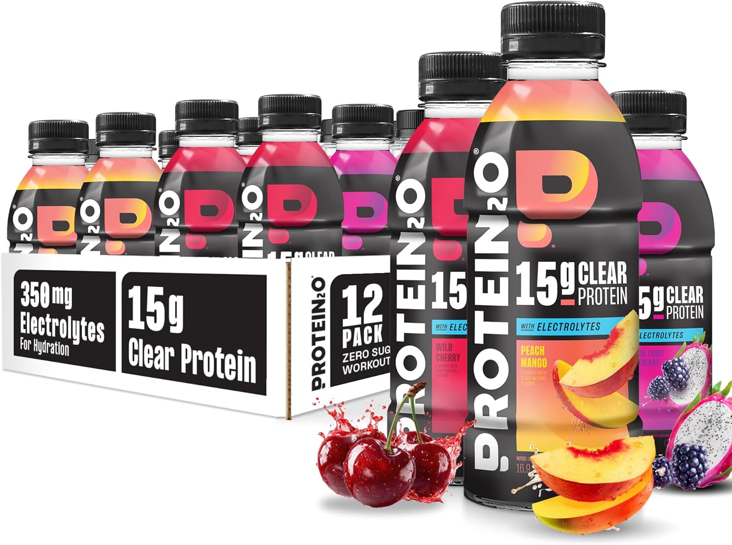 Protein2o Hydration Drink - 2-in-1 Liquid Clear Whey Protein Isolate and Electrolyte Drink - 15g Protein, Vitamins B5, B6 - Post-Workout Recovery - 16.9 Fl Oz - 12 Count Flavor Fusion Variety Pack
