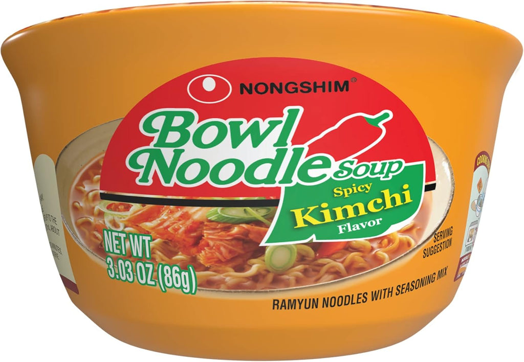 Nongshim Ramen Noodles, Gourmet Instant Ramen bowl, Premium Microwavable Noodle Soup, Kimchi, 3.03 Ounce (Pack of 6)