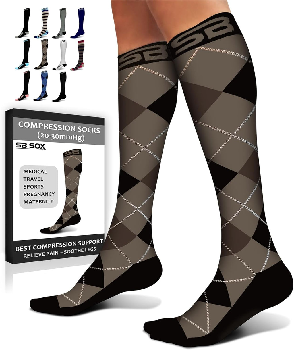 SB SOX Compression Socks for Men & Women (20-30mmHg) – Best Compression Socks for Travel, Medical, Sports, Wide Calf Fit, and Daily Wear