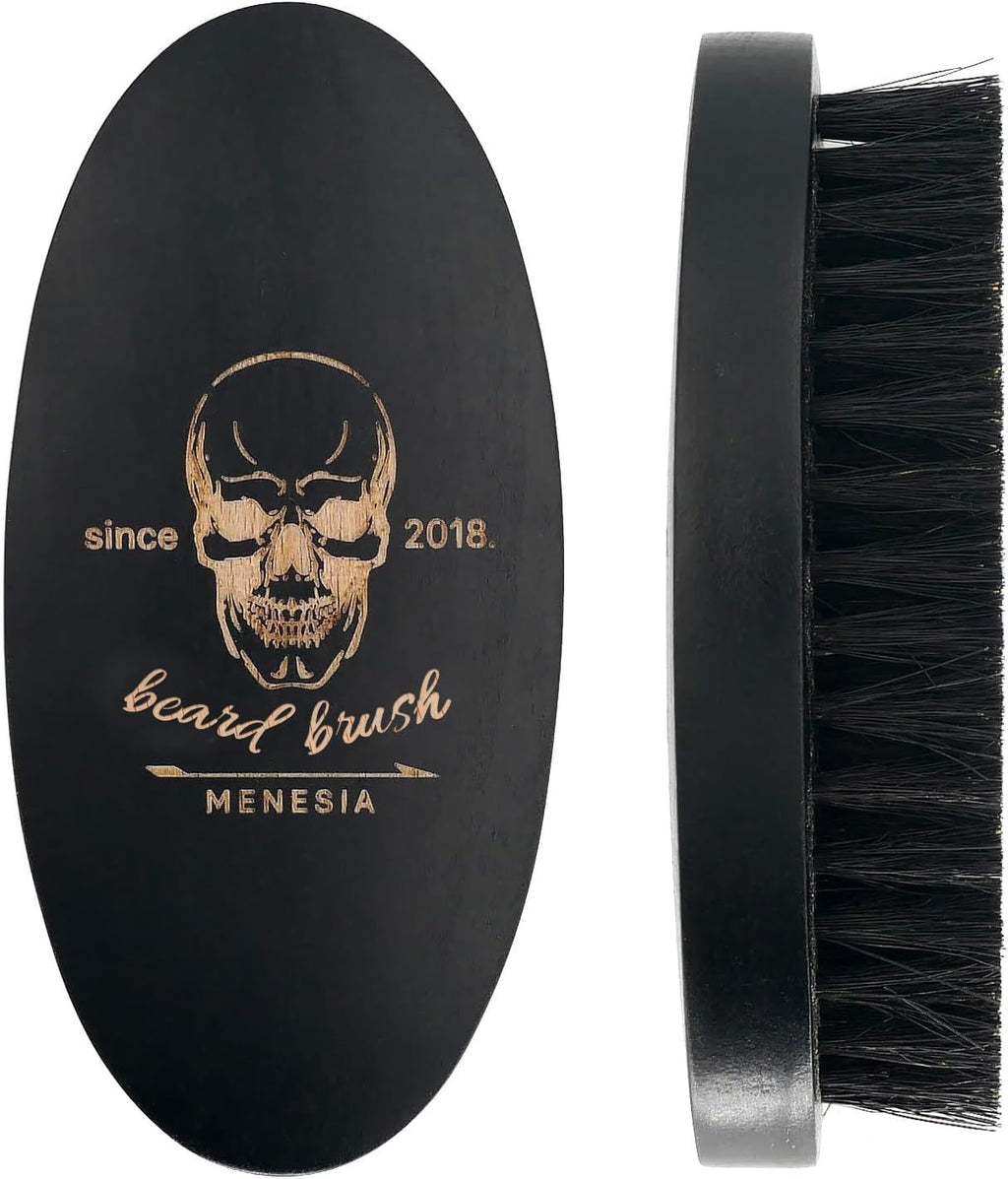 Black Boar Bristle Hair Beard Brush for Men, Pocket Travel Men's Wooden Small Soft Wood Beard Brush (Black)